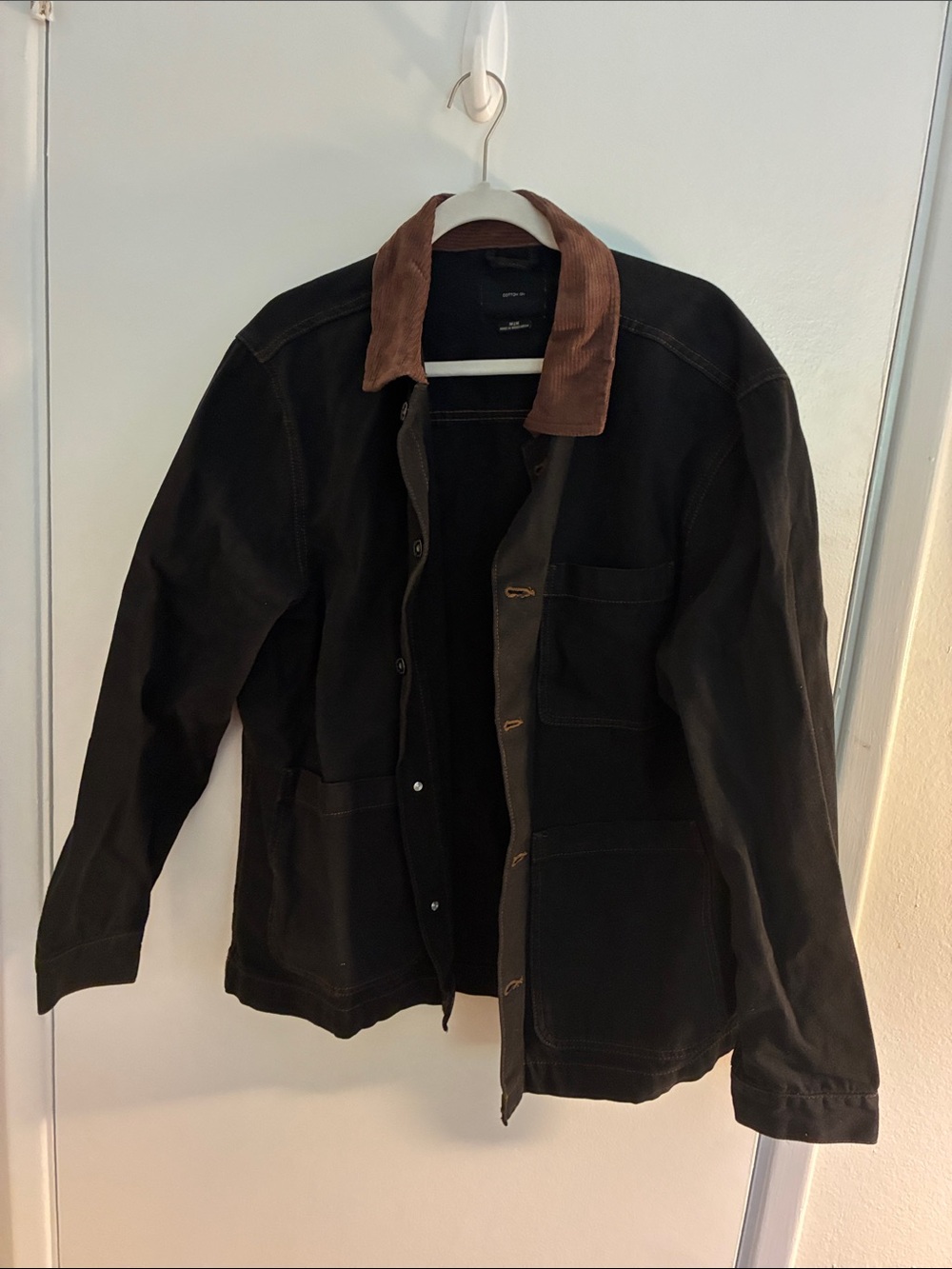 Men's Cotton On Black Work Jacket with Brown Corduroy Collar